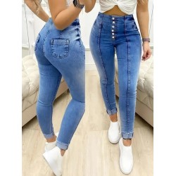 Kadın Yüksek Bel önden Düğmeli Jean Pantolon , 27426