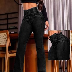 Kadın Yüksek Bel Yanları Lastik önü Düğmeli Kot Pantolon , 28187 Kadın Yüksek Bel Yanları Lastik önü Düğmeli Kot Pantolon , 28187