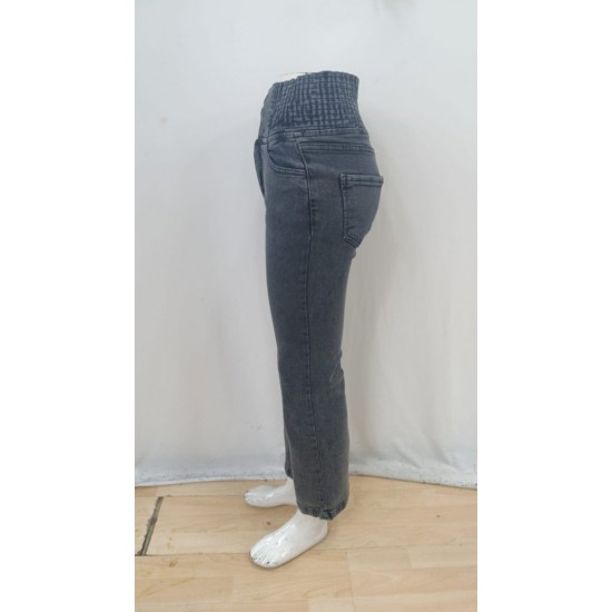 Kadın Yüksek Bel Yanları Lastik önü Düğmeli Kot Pantolon , 28187