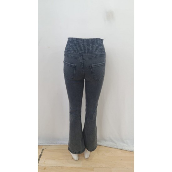 Kadın Yüksek Bel Yanları Lastik önü Düğmeli Kot Pantolon , 28187