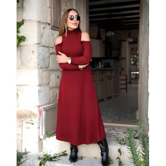 Kadın Balıkçı Yaka Omuzlardan Açık Uzun Kollu Janjan Krep Elbise , 28194 Kadın Balıkçı Yaka Omuzlardan Açık Uzun Kollu Janjan Krep Elbise , 28194