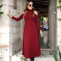 Kadın Balıkçı Yaka Omuzlardan Açık Uzun Kollu Janjan Krep Elbise , 28194 Kadın Balıkçı Yaka Omuzlardan Açık Uzun Kollu Janjan Krep Elbise , 28194