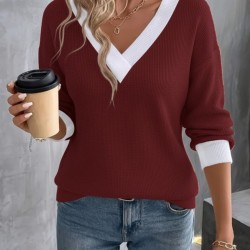 Kadın Uzun Kollu V Yakalı Waffle Bluz, 28210