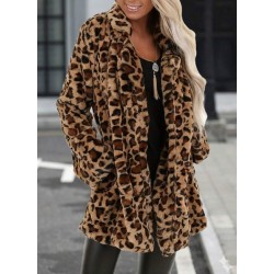 Kadın Uzun Kollu Yakalı Cepli Kısa Peluş Leopar Kaban, 28227 Kadın Uzun Kollu Yakalı Cepli Kısa Peluş Leopar Kaban, 28227