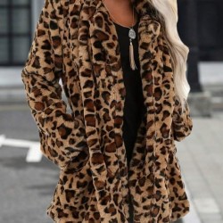 Kadın Uzun Kollu Yakalı Cepli Kısa Peluş Leopar Kaban, 28227 Kadın Uzun Kollu Yakalı Cepli Kısa Peluş Leopar Kaban, 28227