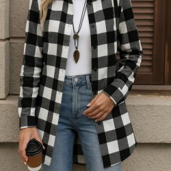 Kadın Uzun Kollu Ekoseli önden Düğmeli Dokuma Uzun Gömlek, 28246 Kadın Uzun Kollu Ekoseli önden Düğmeli Dokuma Uzun Gömlek, 28246