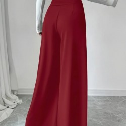 Kadın Yüksek Bel Düğmeli Geniş Paçalı Ithal Krep Pantolon , 28254 Kadın Yüksek Bel Düğmeli Geniş Paçalı Ithal Krep Pantolon , 28254