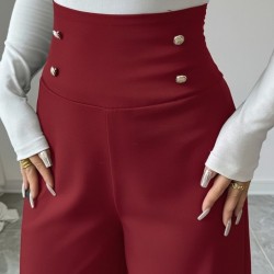 Kadın Yüksek Bel Düğmeli Geniş Paçalı Ithal Krep Pantolon , 28254 Kadın Yüksek Bel Düğmeli Geniş Paçalı Ithal Krep Pantolon , 28254