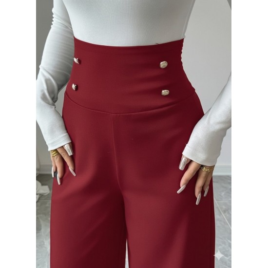Kadın Yüksek Bel Düğmeli Geniş Paçalı Ithal Krep Pantolon , 28254 Kadın Yüksek Bel Düğmeli Geniş Paçalı Ithal Krep Pantolon , 28254