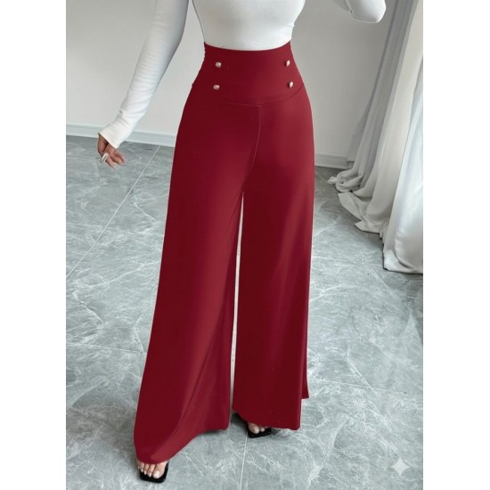 Kadın Yüksek Bel Düğmeli Geniş Paçalı Ithal Krep Pantolon , 28254 Kadın Yüksek Bel Düğmeli Geniş Paçalı Ithal Krep Pantolon , 28254