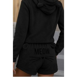 Kadın Uzun Kollu Kapşonlu Peluş Bluz Ve Kısa Short Ikili Takım , 28295