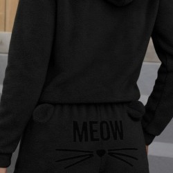 Kadın Uzun Kollu Kapşonlu Peluş Bluz Ve Kısa Short Ikili Takım , 28295