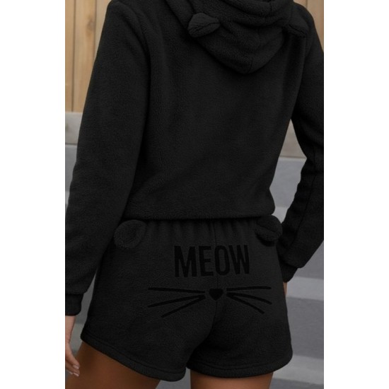 Kadın Uzun Kollu Kapşonlu Peluş Bluz Ve Kısa Short Ikili Takım , 28295 Kadın Uzun Kollu Kapşonlu Peluş Bluz Ve Kısa Short Ikili Takım , 28295