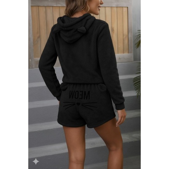 Kadın Uzun Kollu Kapşonlu Peluş Bluz Ve Kısa Short Ikili Takım , 28295 Kadın Uzun Kollu Kapşonlu Peluş Bluz Ve Kısa Short Ikili Takım , 28295