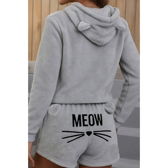 Kadın Uzun Kollu Kapşonlu Peluş Bluz Ve Kısa Short Ikili Takım , 28294 Kadın Uzun Kollu Kapşonlu Peluş Bluz Ve Kısa Short Ikili Takım , 28294
