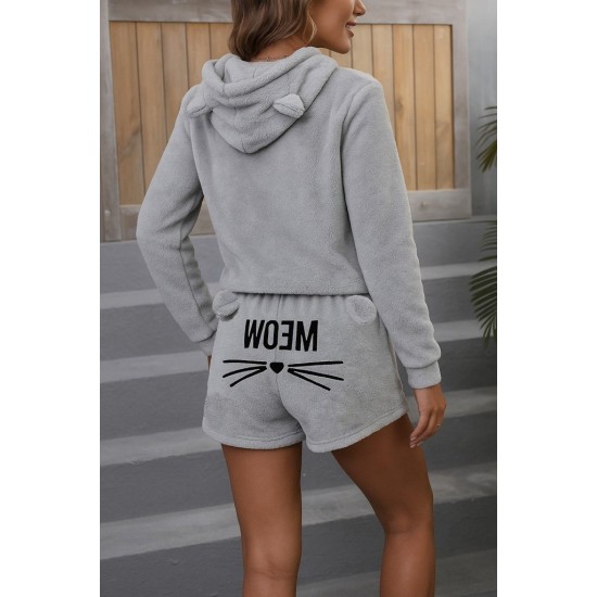 Kadın Uzun Kollu Kapşonlu Peluş Bluz Ve Kısa Short Ikili Takım , 28294 Kadın Uzun Kollu Kapşonlu Peluş Bluz Ve Kısa Short Ikili Takım , 28294