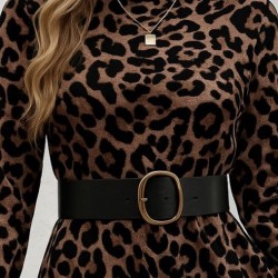 Kadın Uzun Kollu Yarı Balıkçı Yaka Leopar Desenli Kadife Elbise , 28288 Kadın Uzun Kollu Yarı Balıkçı Yaka Leopar Desenli Kadife Elbise , 28288