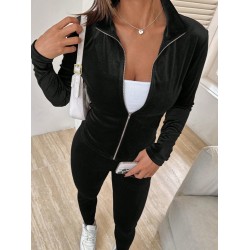 Kadın Uzun Kollu önden Fermuarlı Kadife Bluz Ve Pantolon Ikili Takım , 28337 Kadın Uzun Kollu önden Fermuarlı Kadife Bluz Ve Pantolon Ikili Takım , 28337