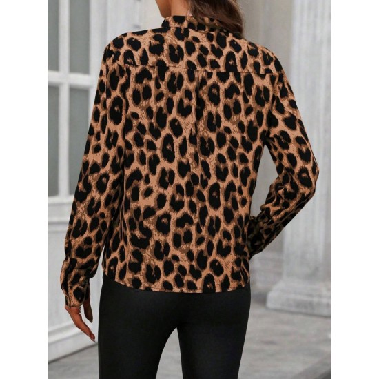 Kadın Uzun Kollu V Yakalı Leopar Desenli Modal Bluz , 28365 Kadın Uzun Kollu V Yakalı Leopar Desenli Modal Bluz , 28365