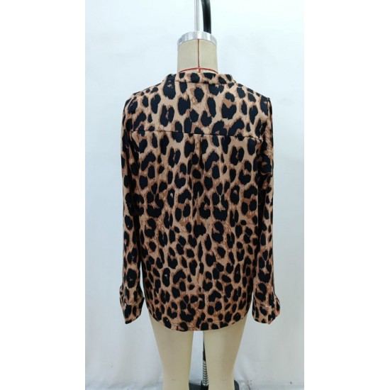 Kadın Uzun Kollu V Yakalı Leopar Desenli Modal Bluz , 28365 Kadın Uzun Kollu V Yakalı Leopar Desenli Modal Bluz , 28365