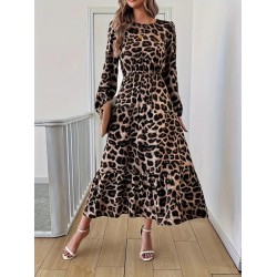 Uzun Kollu Bisiklet Yaka Leopar Desenli Midi Süprem Elbise, 28383 Uzun Kollu Bisiklet Yaka Leopar Desenli Midi Süprem Elbise, 28383