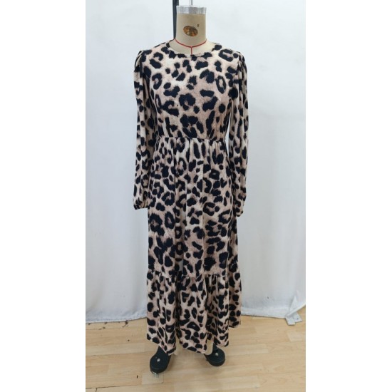 Uzun Kollu Bisiklet Yaka Leopar Desenli Midi Süprem Elbise, 28383 Uzun Kollu Bisiklet Yaka Leopar Desenli Midi Süprem Elbise, 28383