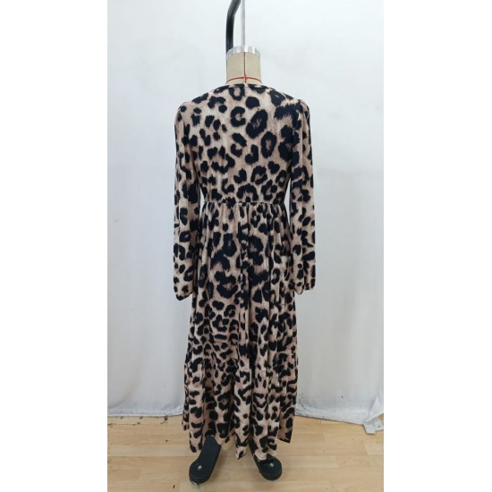 Uzun Kollu Bisiklet Yaka Leopar Desenli Midi Süprem Elbise, 28383 Uzun Kollu Bisiklet Yaka Leopar Desenli Midi Süprem Elbise, 28383