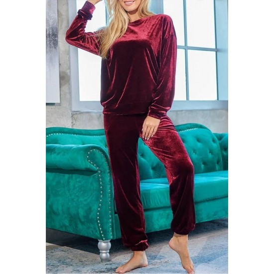 Kadın Uzun Kollu Yuvarlak Yakalı Kadife Bluz Ve Pantolon Takım , 28382 Kadın Uzun Kollu Yuvarlak Yakalı Kadife Bluz Ve Pantolon Takım , 28382