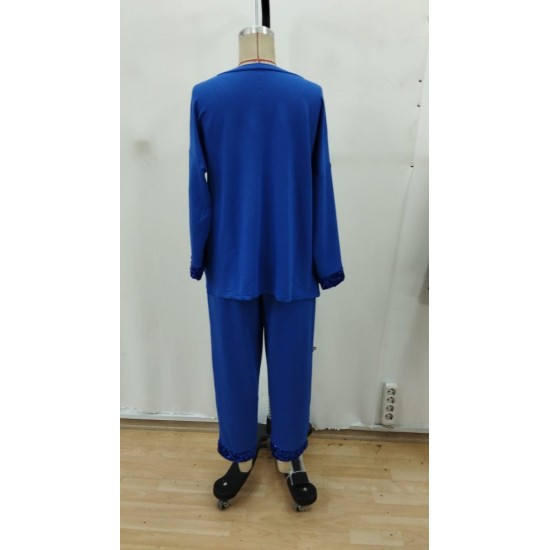 Kadın Uzun Kollu V Yakalı Pulpayet Viskon Iki Iplik Bluz Ve Pantolon Takım , 28419 Kadın Uzun Kollu V Yakalı Pulpayet Viskon Iki Iplik Bluz Ve Pantolon Takım , 28419