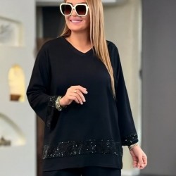 Kadın Uzun Kollu V Yakalı Pulpayet Viskon Iki Iplik Bluz Ve Pantolon Takım , 28418 Kadın Uzun Kollu V Yakalı Pulpayet Viskon Iki Iplik Bluz Ve Pantolon Takım , 28418