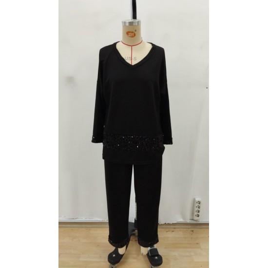 Kadın Uzun Kollu V Yakalı Pulpayet Viskon Iki Iplik Bluz Ve Pantolon Takım , 28418 Kadın Uzun Kollu V Yakalı Pulpayet Viskon Iki Iplik Bluz Ve Pantolon Takım , 28418