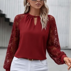 Kadın Uzun Dantel Kollu Yuvarlak Yakalı Sandy Bluz , 28417 Kadın Uzun Dantel Kollu Yuvarlak Yakalı Sandy Bluz , 28417