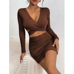 Kadın Uzun Kollu çapraz Dekolte Detaylı Mini Sandy Elbise, 28425 Kadın Uzun Kollu çapraz Dekolte Detaylı Mini Sandy Elbise, 28425