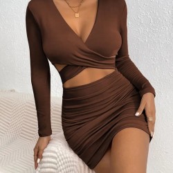 Kadın Uzun Kollu çapraz Dekolte Detaylı Mini Sandy Elbise, 28425 Kadın Uzun Kollu çapraz Dekolte Detaylı Mini Sandy Elbise, 28425
