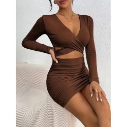 Kadın Uzun Kollu çapraz Dekolte Detaylı Mini Sandy Elbise, 28425 Kadın Uzun Kollu çapraz Dekolte Detaylı Mini Sandy Elbise, 28425