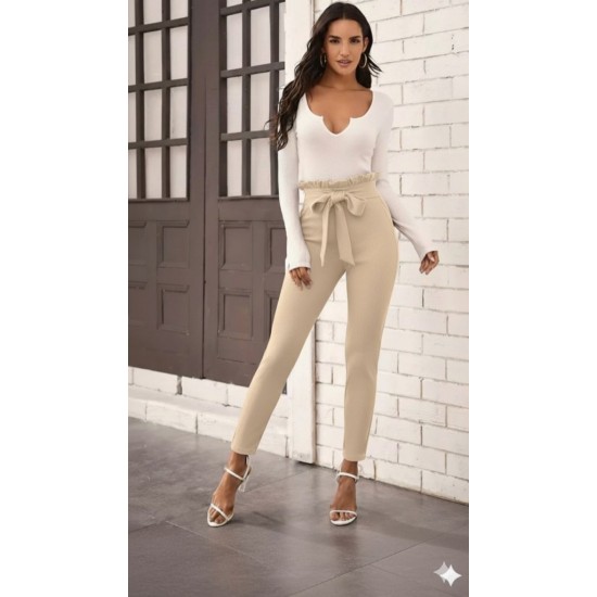 Kadın Yüksek Bel Beli Fırfırlı önden Bağlamalı Ithal Krep Pantolon , 28444 Kadın Yüksek Bel Beli Fırfırlı önden Bağlamalı Ithal Krep Pantolon , 28444