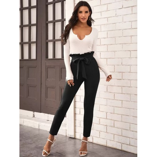 Kadın Yüksek Bel Beli Fırfırlı önden Bağlamalı Ithal Krep Pantolon , 28443 Kadın Yüksek Bel Beli Fırfırlı önden Bağlamalı Ithal Krep Pantolon , 28443