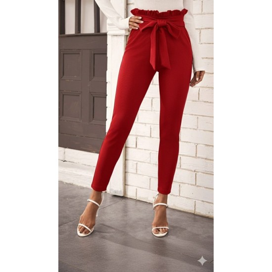 Kadın Yüksek Bel Beli Fırfırlı önden Bağlamalı Ithal Krep Pantolon, 28442 Kadın Yüksek Bel Beli Fırfırlı önden Bağlamalı Ithal Krep Pantolon, 28442