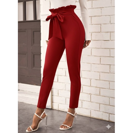 Kadın Yüksek Bel Beli Fırfırlı önden Bağlamalı Ithal Krep Pantolon, 28442 Kadın Yüksek Bel Beli Fırfırlı önden Bağlamalı Ithal Krep Pantolon, 28442