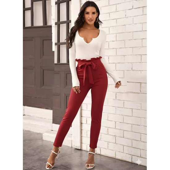 Kadın Yüksek Bel Beli Fırfırlı önden Bağlamalı Ithal Krep Pantolon, 28442 Kadın Yüksek Bel Beli Fırfırlı önden Bağlamalı Ithal Krep Pantolon, 28442
