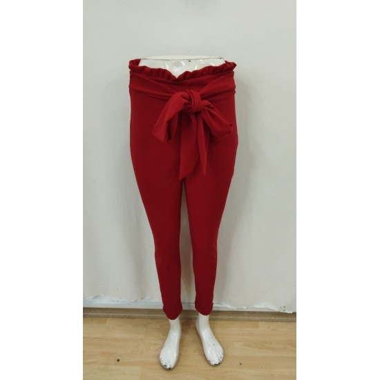 Kadın Yüksek Bel Beli Fırfırlı önden Bağlamalı Ithal Krep Pantolon, 28442 Kadın Yüksek Bel Beli Fırfırlı önden Bağlamalı Ithal Krep Pantolon, 28442