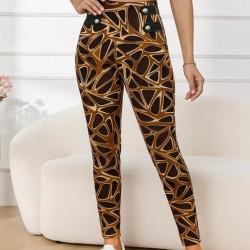 Kadın Yüksek Bel Kaz Ayağı Desenli Yan şerit Düğme Detaylı Dalgıç Pantolon , 28462 Kadın Yüksek Bel Kaz Ayağı Desenli Yan şerit Düğme Detaylı Dalgıç Pantolon , 28462