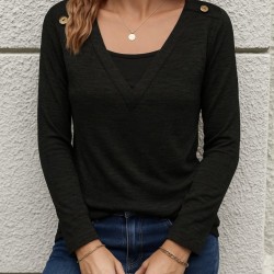Kadın Uzun Kollu V Yaka Düğme Detaylı Yumoş Bluz, 28456 Kadın Uzun Kollu V Yaka Düğme Detaylı Yumoş Bluz, 28456