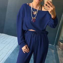 Kadın Uzun Kollu Tek Omuzdan Açık Viskon Iki Iplik Bluz Ve Pantolon Ikili Takım, 28465 Kadın Uzun Kollu Tek Omuzdan Açık Viskon Iki Iplik Bluz Ve Pantolon Ikili Takım, 28465