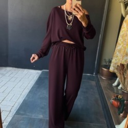 Kadın Uzun Kollu Tek Omuzdan Açık Viskon Iki Iplik Bluz Ve Pantolon Ikili Takım , 28464 Kadın Uzun Kollu Tek Omuzdan Açık Viskon Iki Iplik Bluz Ve Pantolon Ikili Takım , 28464