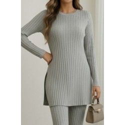 Kadın Uzun Kollu Yuvarlak Yaka Yandan Yırtmaç Detaylı şardonlu Kaşkorse Bluz Ve Pantolon Ikili Takım , 28518 Kadın Uzun Kollu Yuvarlak Yaka Yandan Yırtmaç Detaylı şardonlu Kaşkorse Bluz Ve Pantolon Ikili Takım , 28518