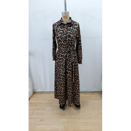Kadın Uzun Kollu Yakalı Belden Kuşaklı Leopar Desenli Modal Uzun Elbise , 28529 Kadın Uzun Kollu Yakalı Belden Kuşaklı Leopar Desenli Modal Uzun Elbise , 28529