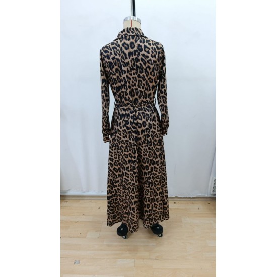 Kadın Uzun Kollu Yakalı Belden Kuşaklı Leopar Desenli Modal Uzun Elbise , 28529 Kadın Uzun Kollu Yakalı Belden Kuşaklı Leopar Desenli Modal Uzun Elbise , 28529