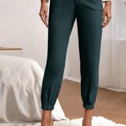 Kadın Yüksek Bel Cepli Paçası Lastikli Ithal Krep Pantolon , 28539 Kadın Yüksek Bel Cepli Paçası Lastikli Ithal Krep Pantolon , 28539