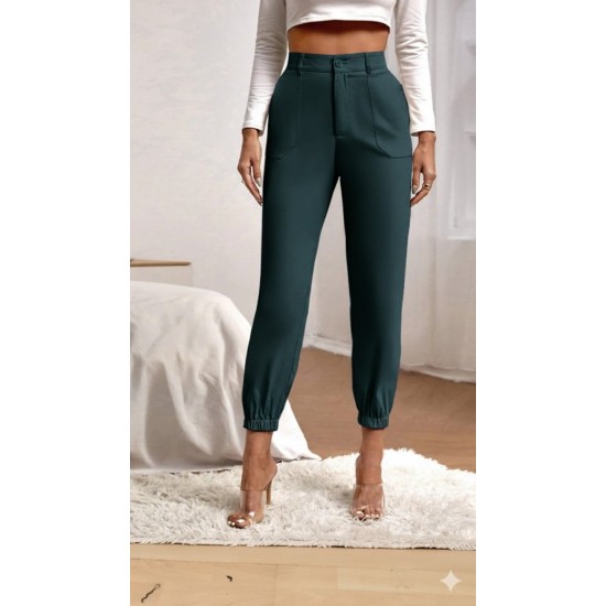 Kadın Yüksek Bel Cepli Paçası Lastikli Ithal Krep Pantolon , 28539 Kadın Yüksek Bel Cepli Paçası Lastikli Ithal Krep Pantolon , 28539